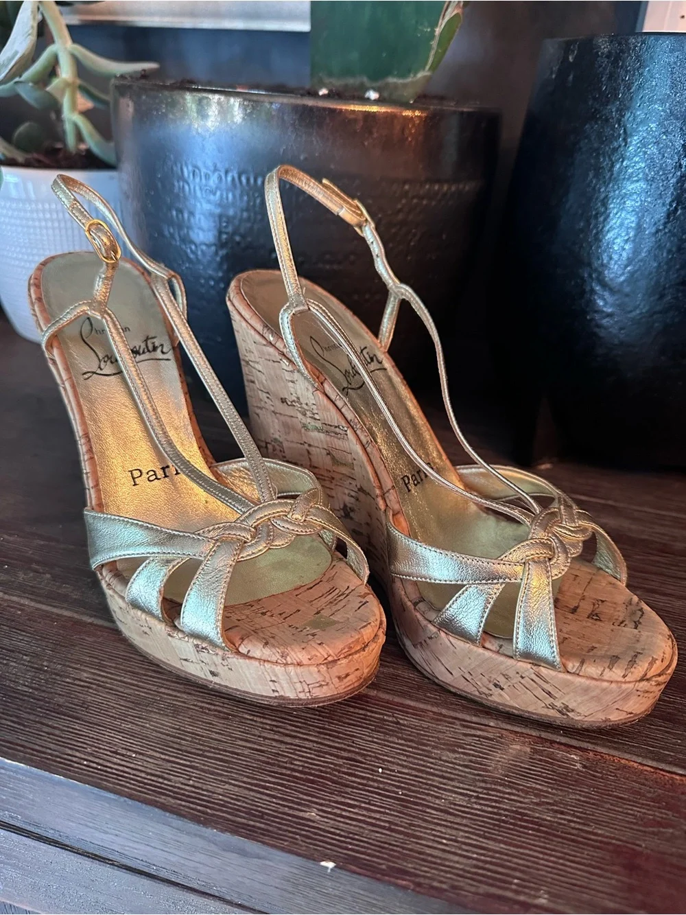 Christian Louboutin Metallic Gold Wedges - Picture 2 of 10